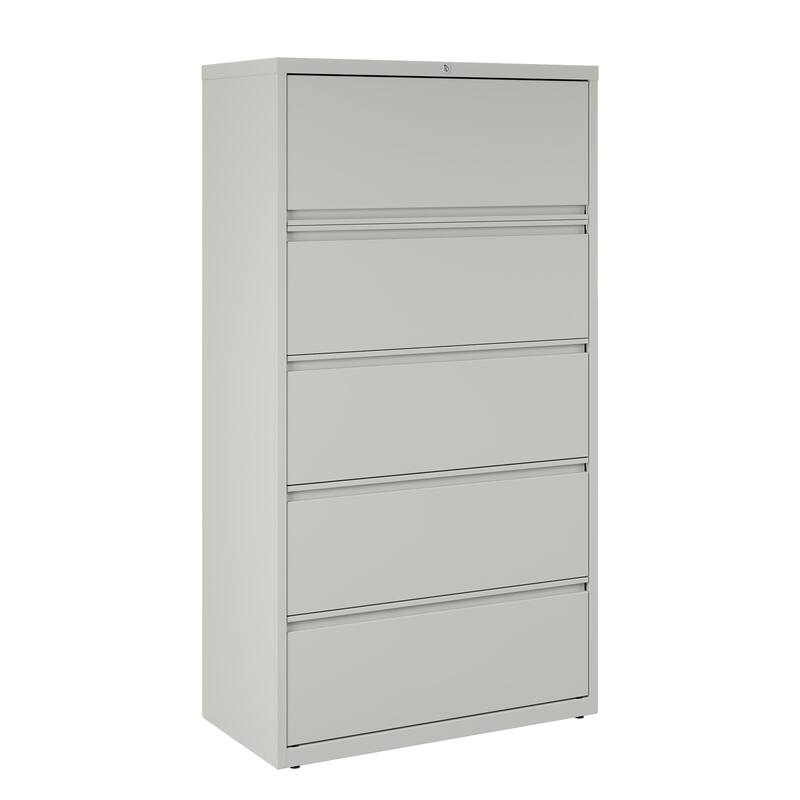 Hirsh 36-in Wide HL10000 Series 5 Drawer Lateral File Cabinet with Posting Shelf and Roll-Out Binder Storage, White - Grey - Legal