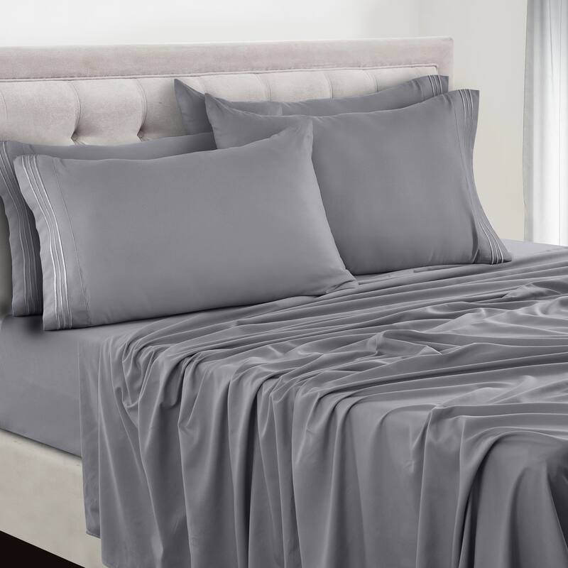 6 Piece Bed Sheet Set Deep Pocket Ultra Soft Microfiber Bedding Sheets - Twin - Grey