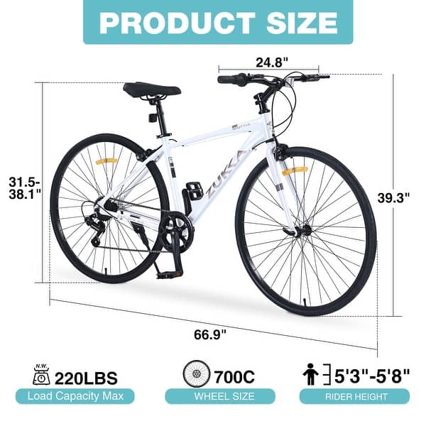 dimension image slide 2 of 3, Shimano 7 Speed Hybrid Bike Aluminum Alloy Frame C-Brake 700C Road Bike For men women's City Bicycle
