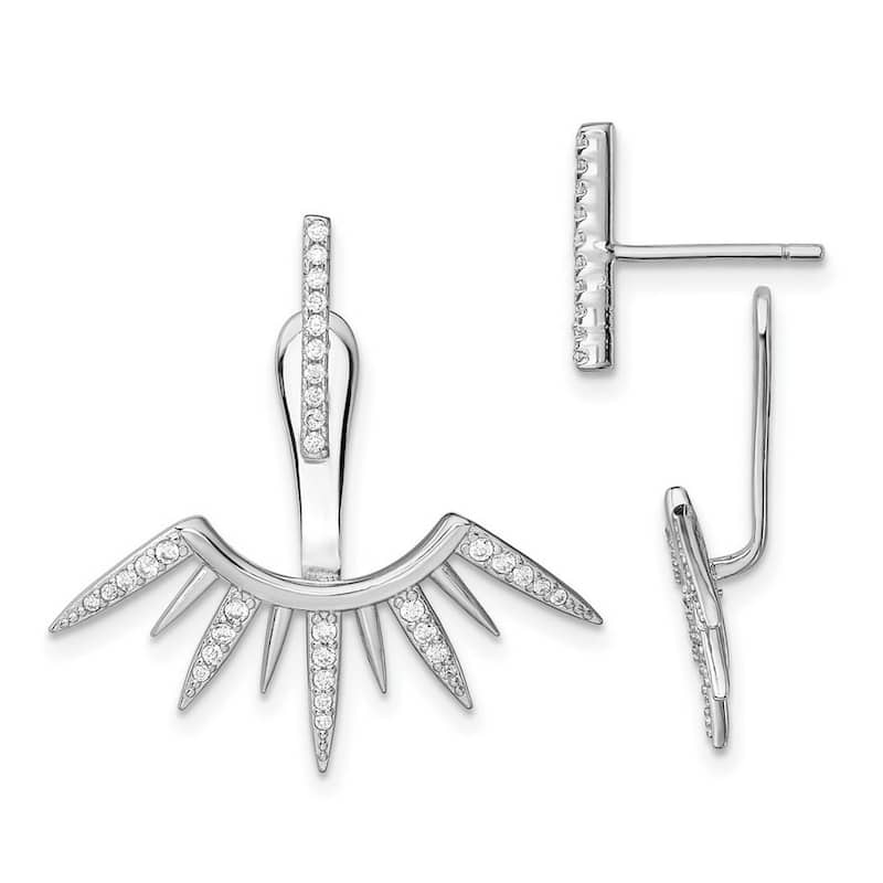 Curata 925 Sterling Silver Rhodium plated CZ Cubic Zirconia Front and Back Spike Post Earrings (18mm x 26mm)