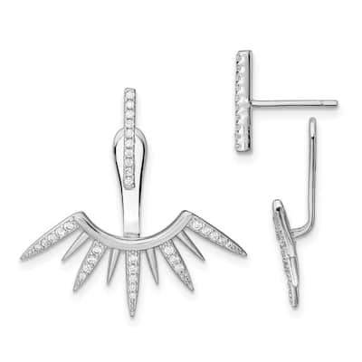 Curata 925 Sterling Silver Rhodium plated CZ Cubic Zirconia Front and Back Spike Post Earrings (18mm x 26mm)