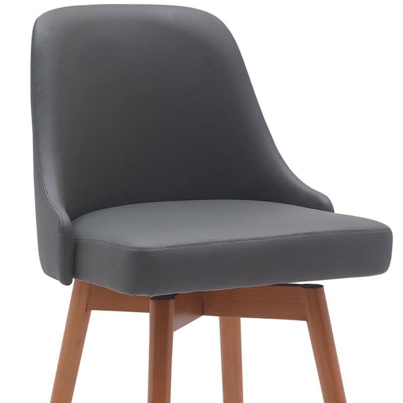 Faux Leather Swivel Bar Chair with Solid Wood Base and Footrest