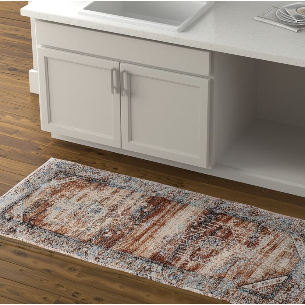 HomeRoots Abstract Bohemian Runner Area Rug - 87.00 in. x 30.00 in. x 0.47 in.