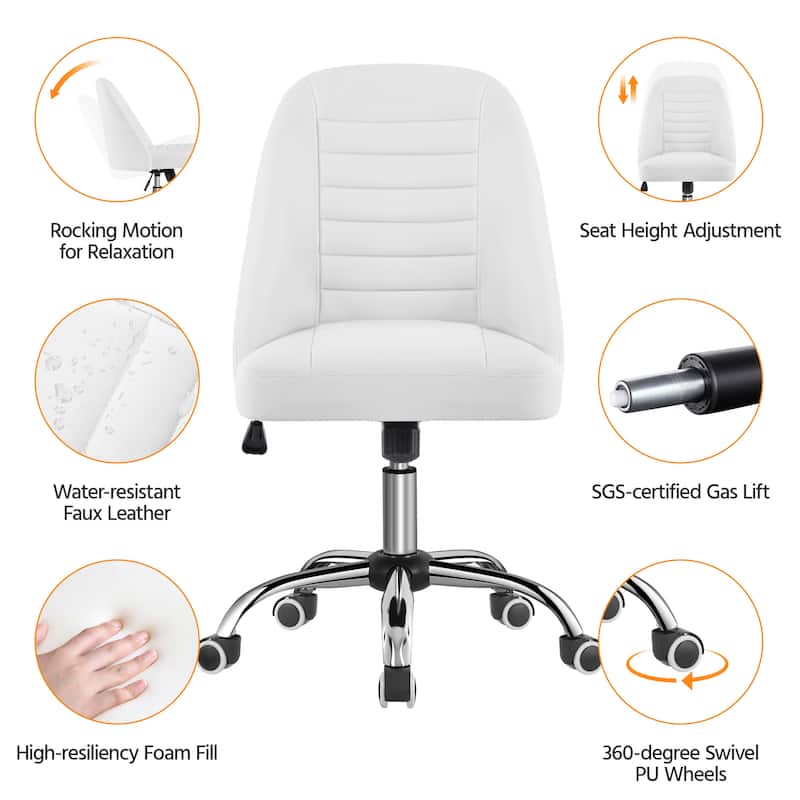 Yaheetech Faux Leather Mid Back Desk Chair Modern Tufted Armless Office Chair