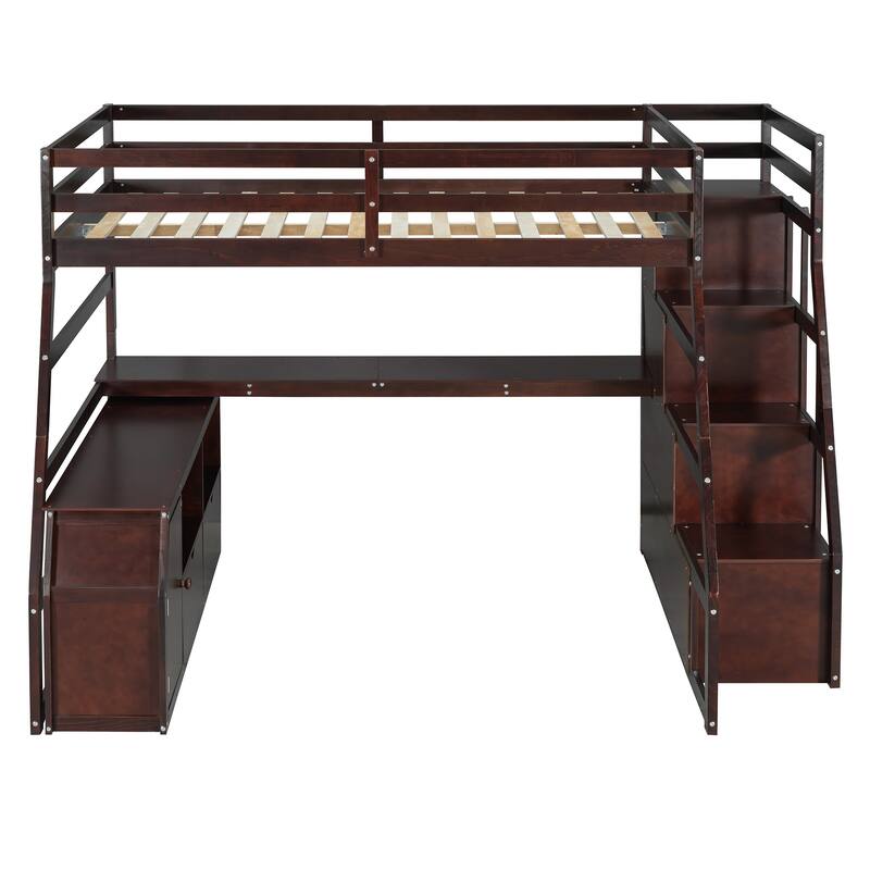 Espresso Full Pine Loft Bed with Desk and Storage
