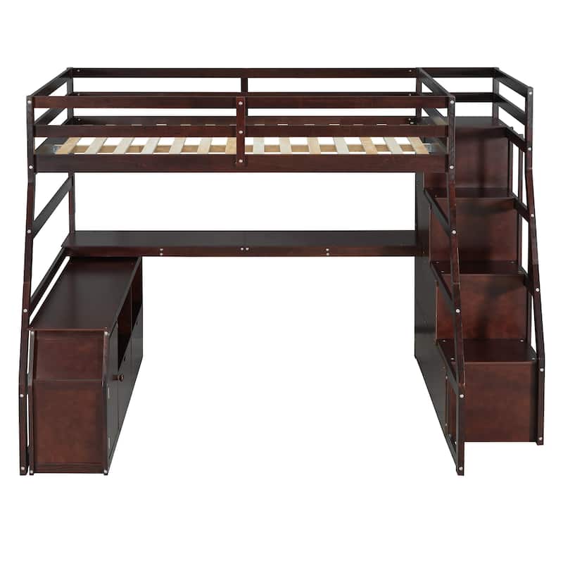 Full Size Loft Bed with Desk, 7 Drawers and 2 Shelves