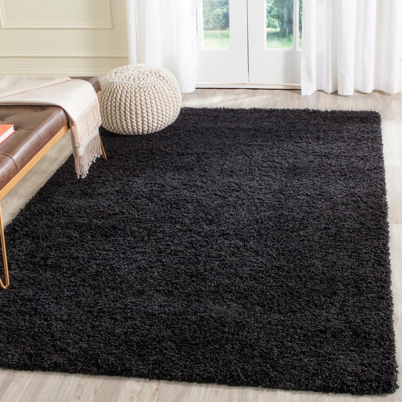 SAFAVIEH Laguna Shag Verdiana Solid Color 2-inch Thick Rug. - 3' Square - Black - Square
