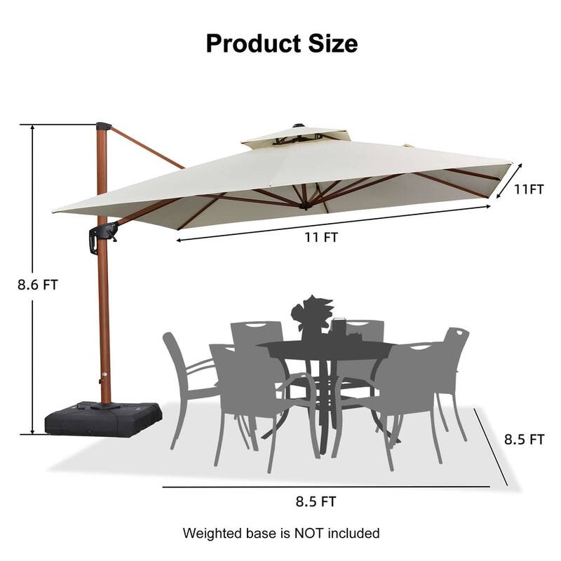 PURPLE LEAF 11ft Square Wood Pattern Patio Cantilever Umbrella with Base