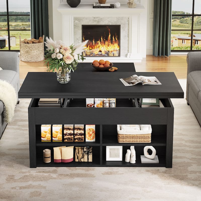 Moasis Farmhouse Lift-Top Coffee Table Dinning Center Table with Storage Ottoman Bench Set