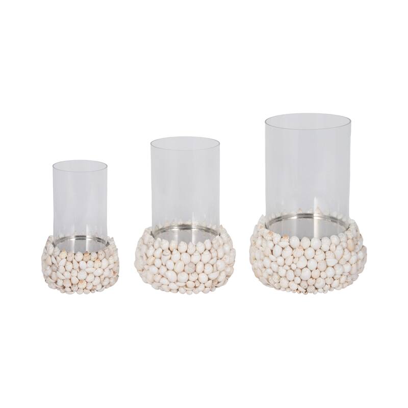 Sagebrook Home Shell White Cylinder Hurricane Candle Holder