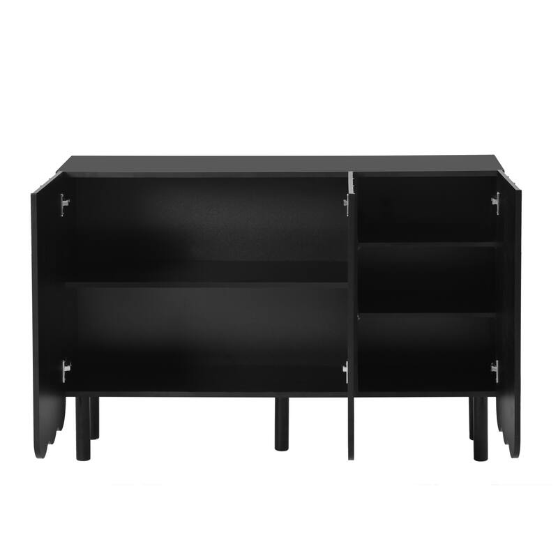 Wave Doors Accent Cabinet Sideboard with Adjustable Shelves, Storage Cabinet Console Table Shoe Cabinet for Living Room, Black