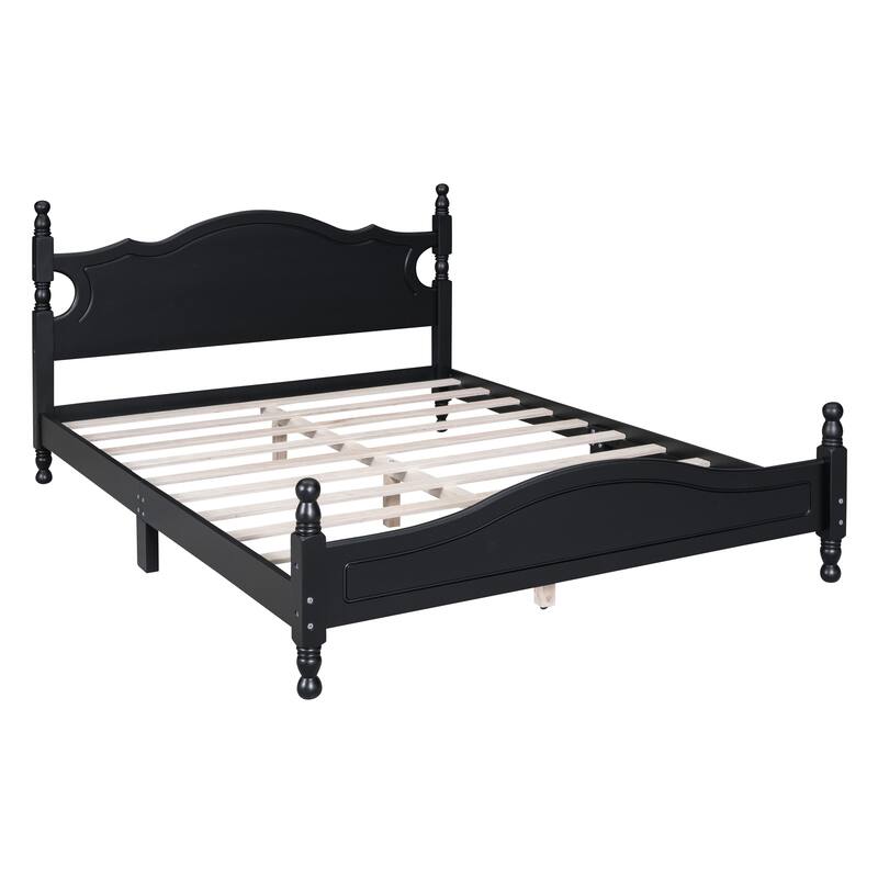 Retro Style Platform Bed Frame with Headboard and Wooden Slat Support