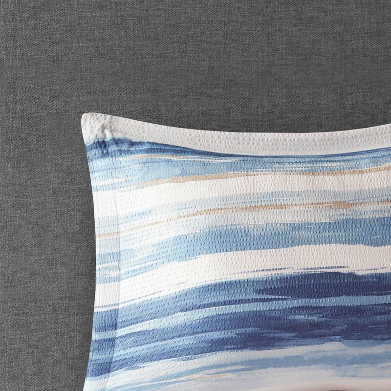 8 Piece Printed Seersucker Comforter and Quilt Set Collection Blue Full/Queen