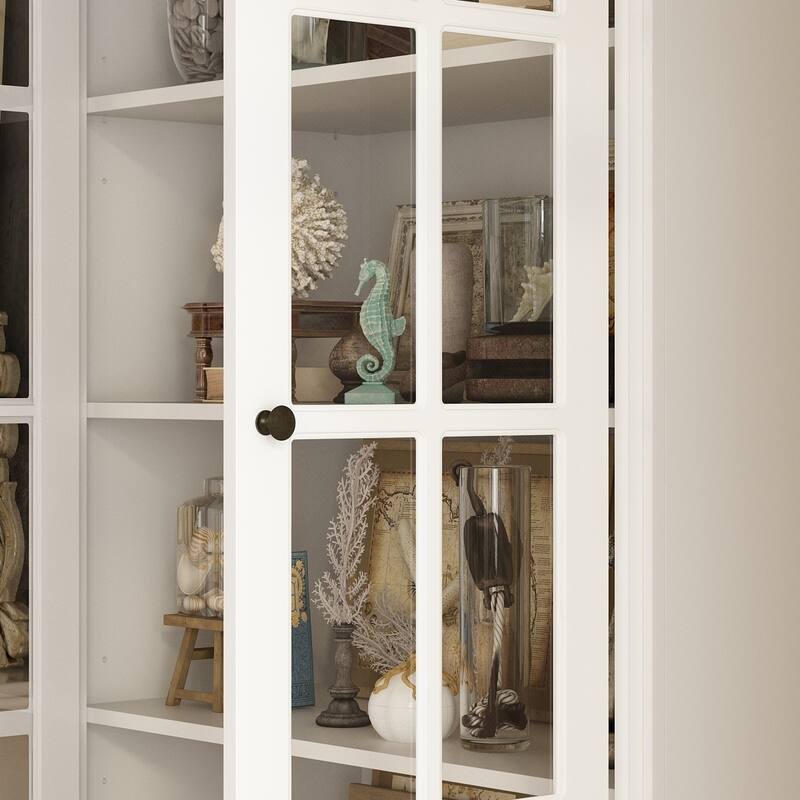 78.7" Combo Buffet Bookcase Storage Cabinet Glass Bookshelf Display