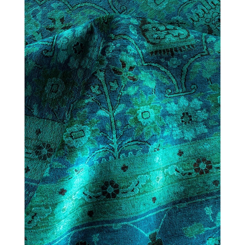 Overton Handknotted Wool Vintage Inspired Contemporary Overdyed Blue Area Rug - 17' 2" x 12' 3"