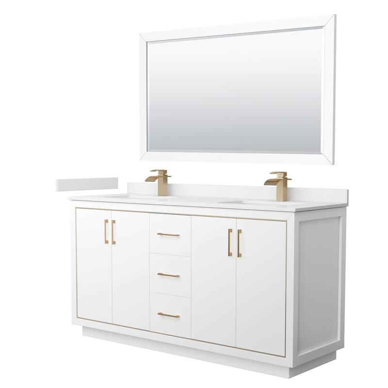 Wyndham Collection WCF111166D-QTZ-UNSM58 Icon 66" Free Standing Double - White / White Quartz Top / Satin Bronze Hardware