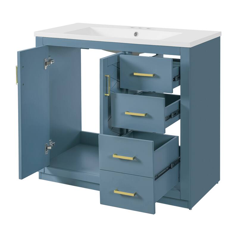 Roomfitters 36 Inch Bathroom Vanity with Ceramic Sink Combo, Solid Wood Frame Freestanding Storage Cabinet with 3 Drawers