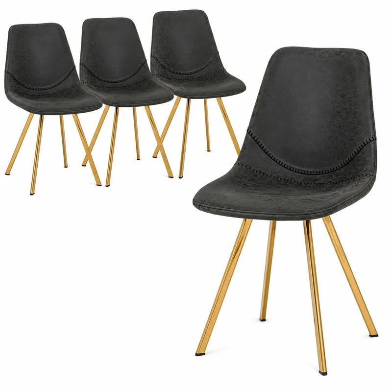 Markley Mid-Century PU Leather Dining Chair Set of 4 - Modern Kitchen Side Chairs - Matte Black Metal Legs Accent Chairs Pair