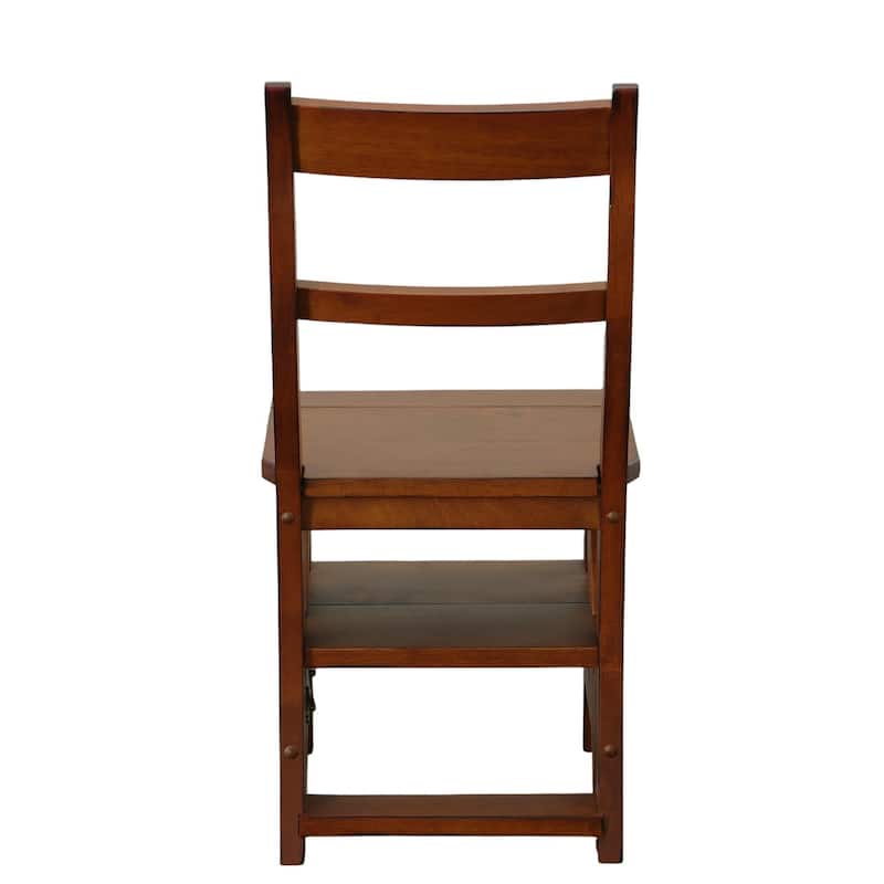 2 in 1 Solid Folding Library Ladder Chair - 34" - Chestnut Brown