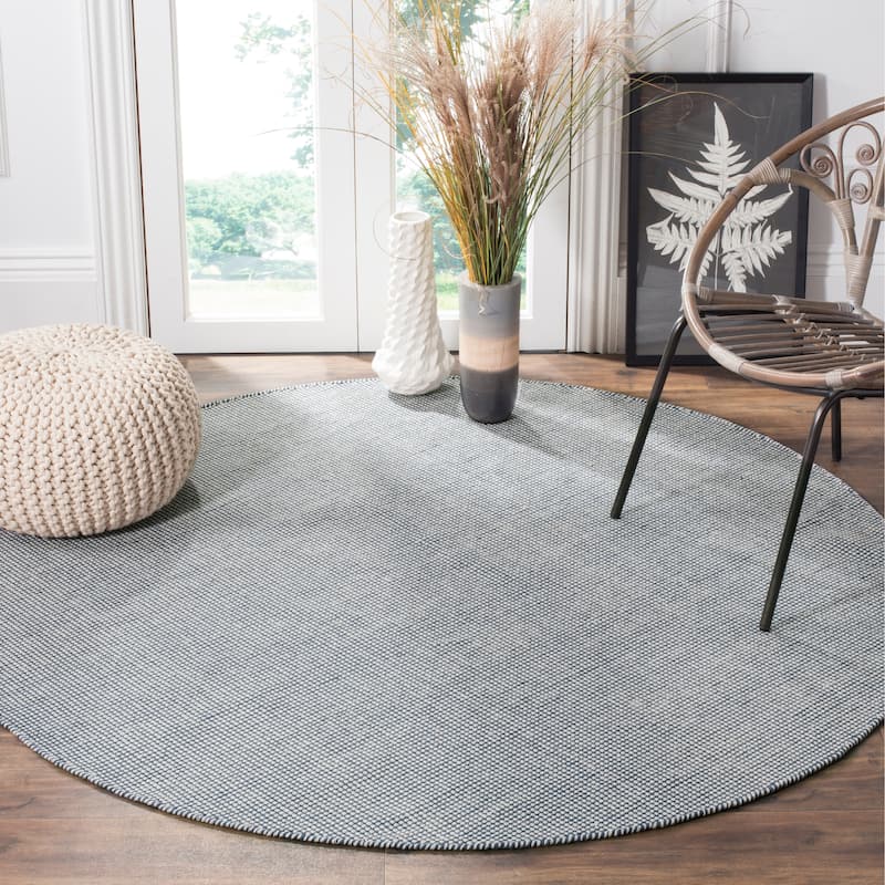 SAFAVIEH Handmade Flatweave Montauk Mariko Casual Cotton Rug - 6' x 6' Round - Ivory/Navy