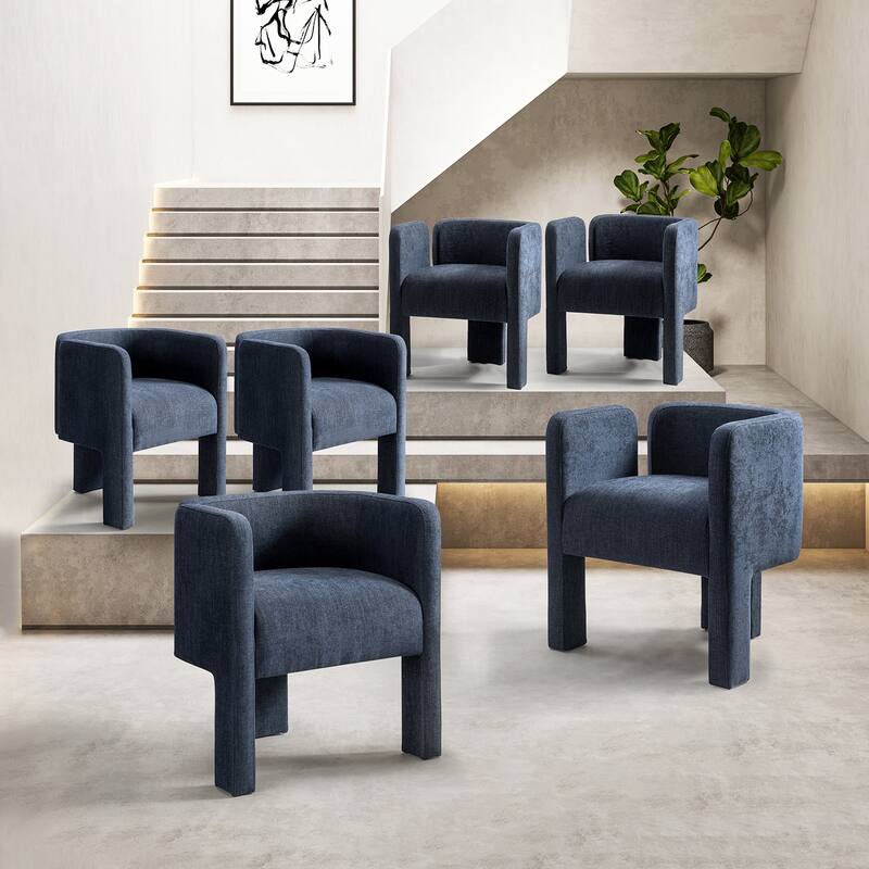 Friedrich Modern Left-facing Cutout Dining Chair with Three-legged Design Set Of 6 By HULALA HOME - Navy
