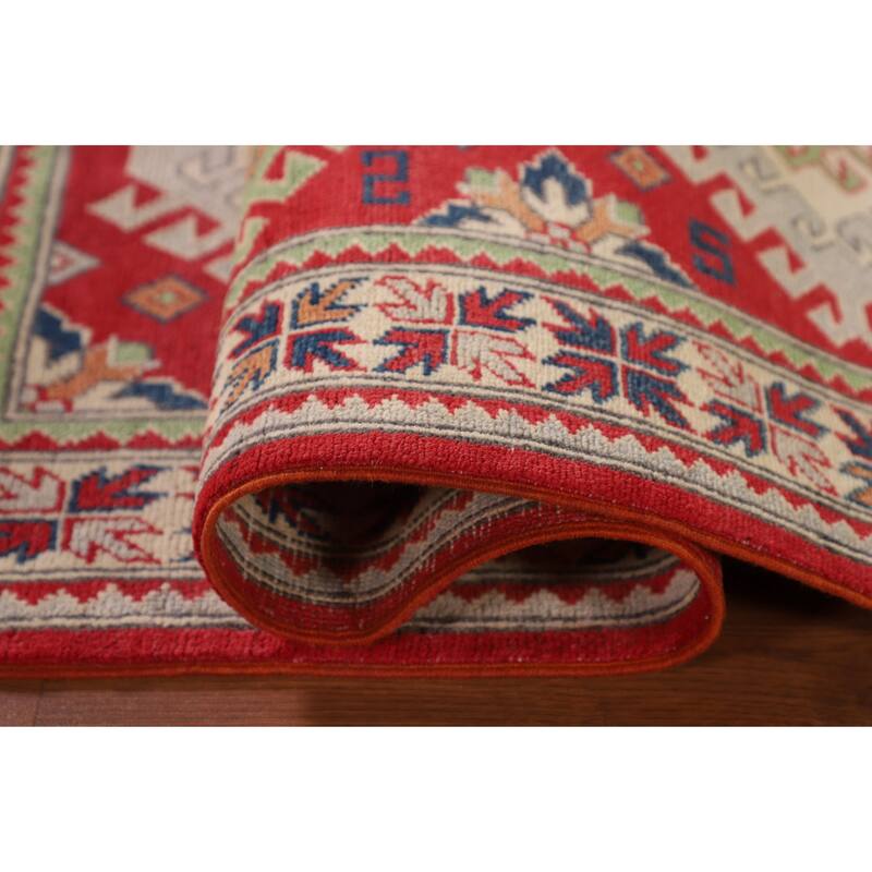 Geometric Kazak Rug Handmade Wool Carpet - 3'2"x 5'0"