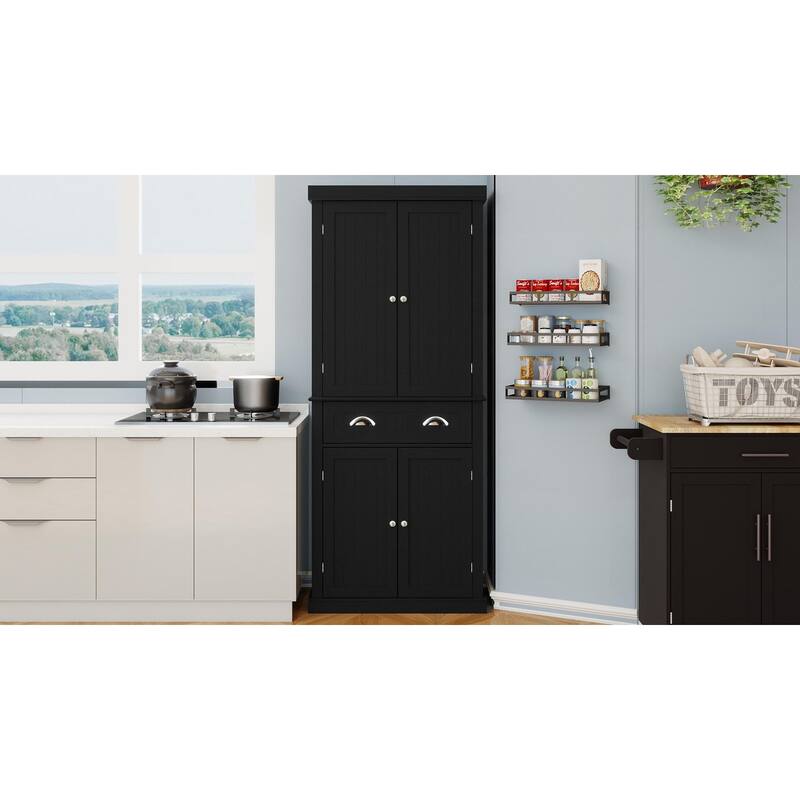 Anmytek 71 inch Tall Kitchen Pantry Storage Cabinet with 4 Doors and Drawer Black