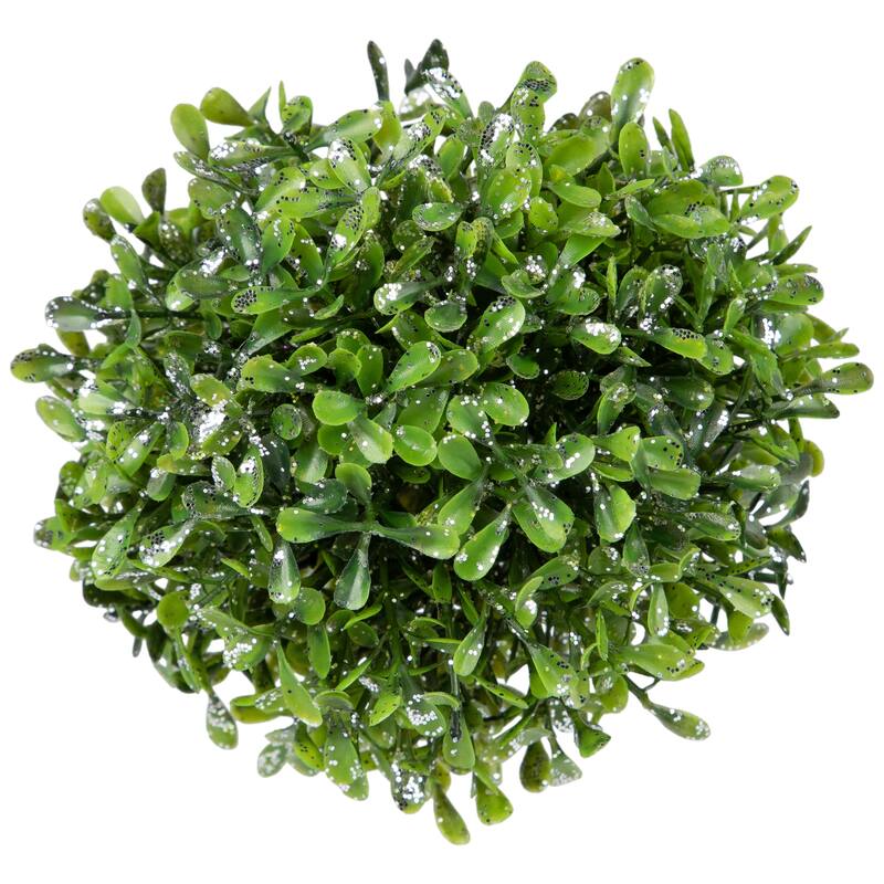 Glittered Boxwood Artificial Ball Topiary - 5" - Green and Silver