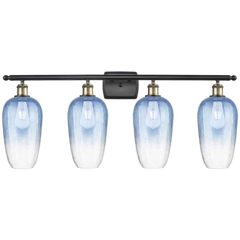 Innovations Lighting 516-4W-16-37 Brookhaven Flute Vanity Brookhaven - Black Antique Brass / Sapphire Blue