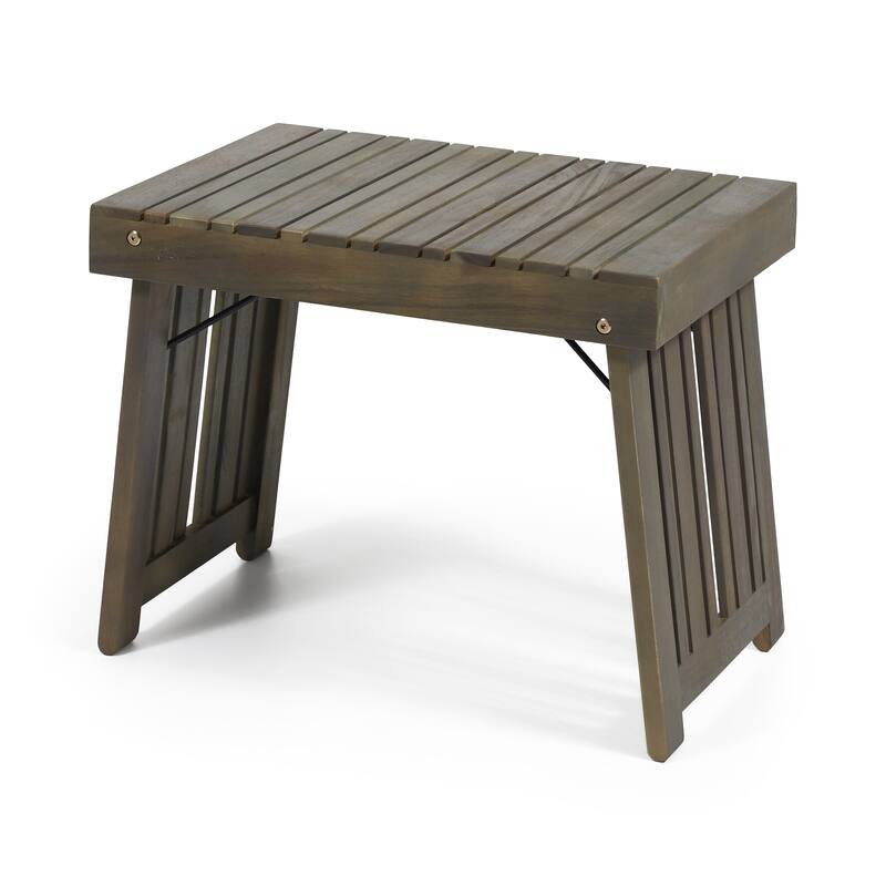 Roomfitters Outdoor Side Table with Slatted Top and Foldable Legs, Acacia Wood Accent Table