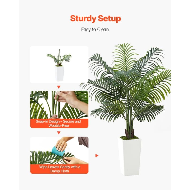 Green Lifelike Faux Areca Palm Tree with Moss-Covered Planter for Indoor Plant Decoration