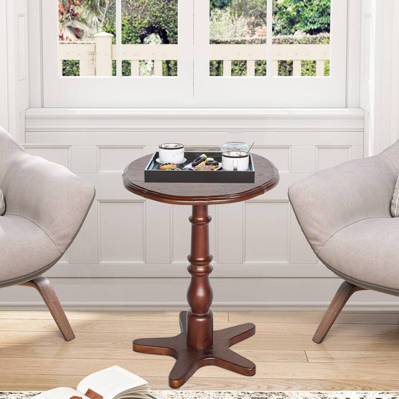 15.75 inch Round Small End Table, Wooden Pedestal Side Coffee Tables, Vintage Accent Nightstand