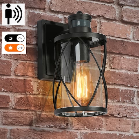 Waterproof Motion Sensor Outdoor Wall Lantern Lights Non-Solar Wall Cage Lamp Dusk to Dawn Multi-mode