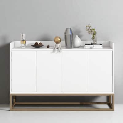 47" Modern Sideboard Buffet Cabinet with Push-to-Open Doors, Adjustable Shelves, Gold Legs, and Storage Space