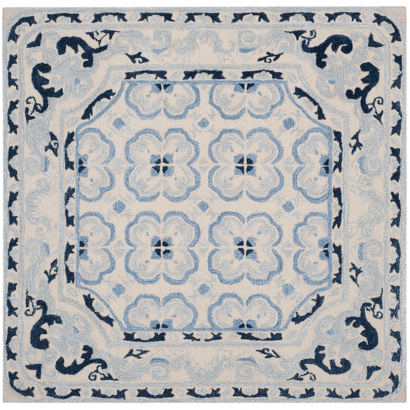SAFAVIEH Handmade Bella Nursel Modern Floral Wool Rug - 5' Square - Ivory/Blue