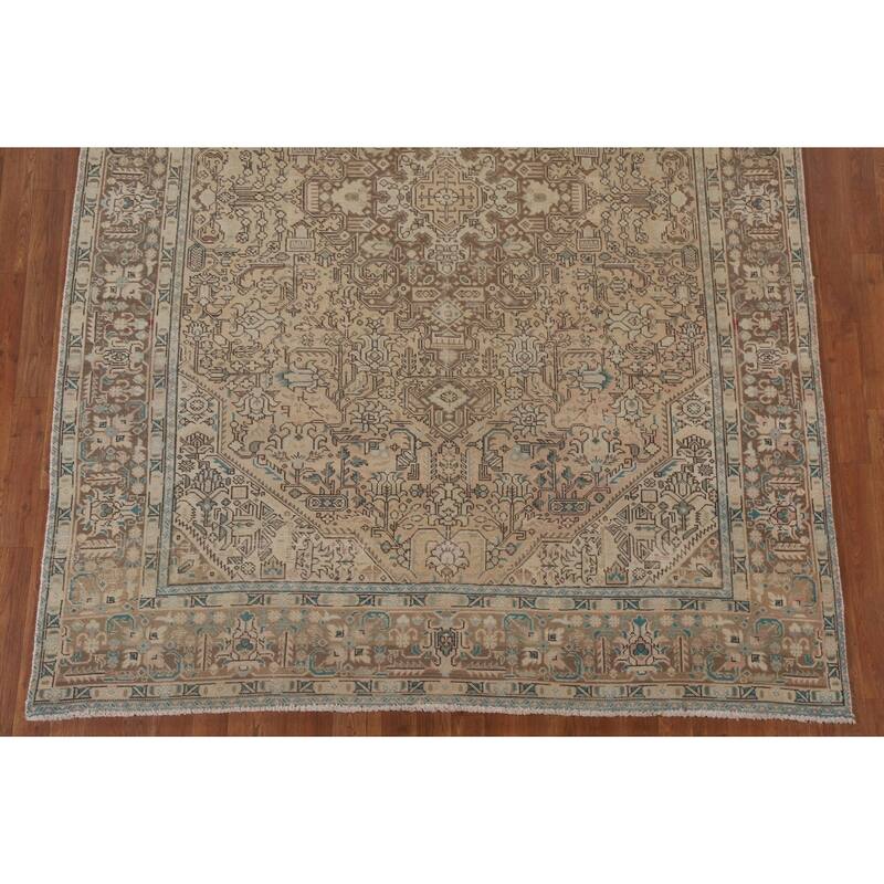 Geometric Tabriz Distressed Persian Rug Hand-knotted Wool Carpet - 6'7" x 9'0"