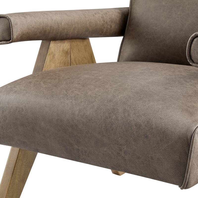 Modern Faux Leather Accent Chair, Lounge Arm Chairs with Plump Cushion, Upholstered Reading Chair with V Shape Solid Wood Legs