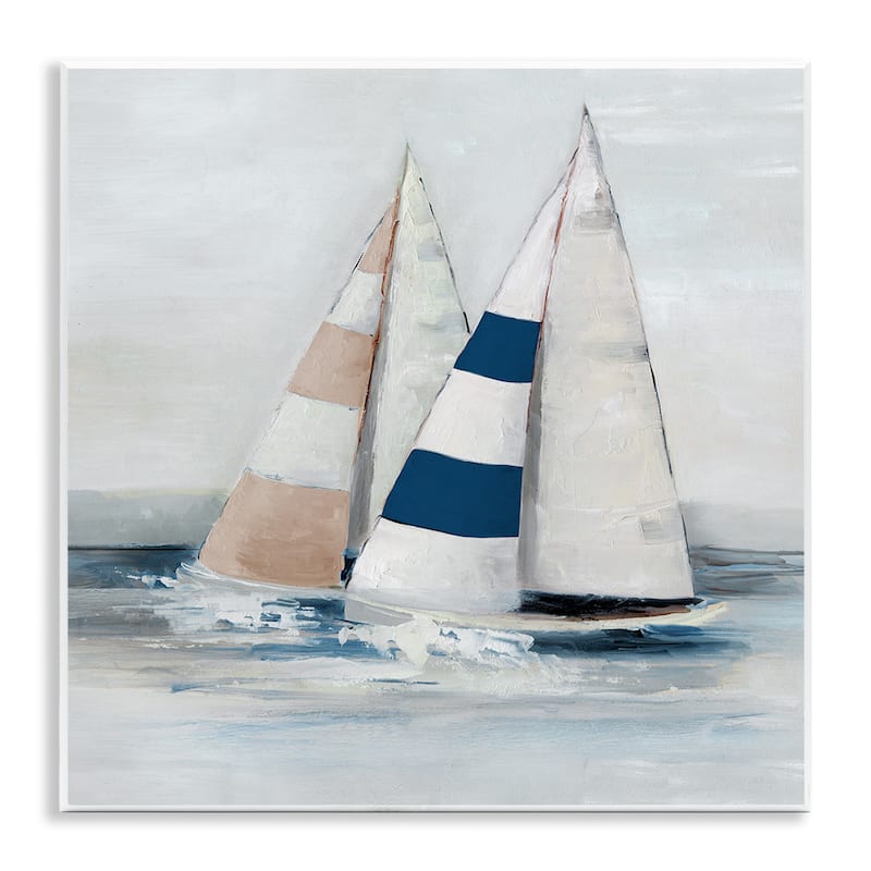 Stupell Striped Sailboat Duo Wall Plaque Art Design By Sally Swatland - 12 x 12