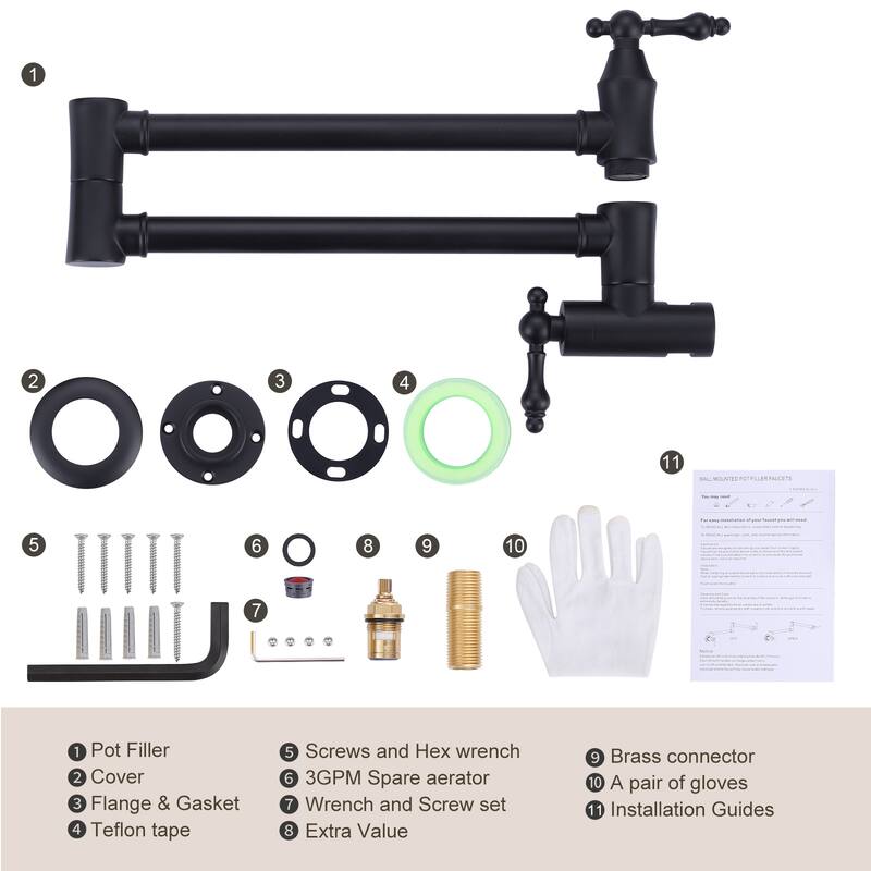 WOWOW Wall Mounted Pot Filler Faucet with Double Joint Swing Arms