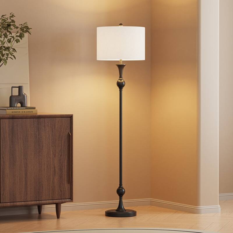 KAWOTI 60"H Traditional Metal Floor Lamp with Drum Shade - W15" x H60"