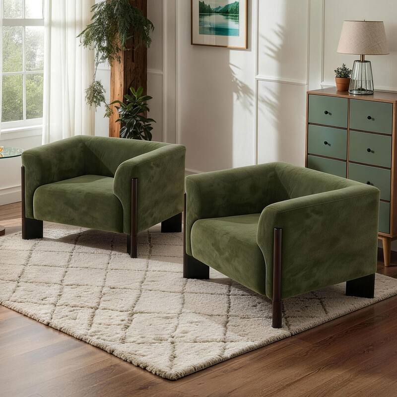 Upholstered Nordic Wide Seat Tuxedo Arms Barrel Chair Set of 2