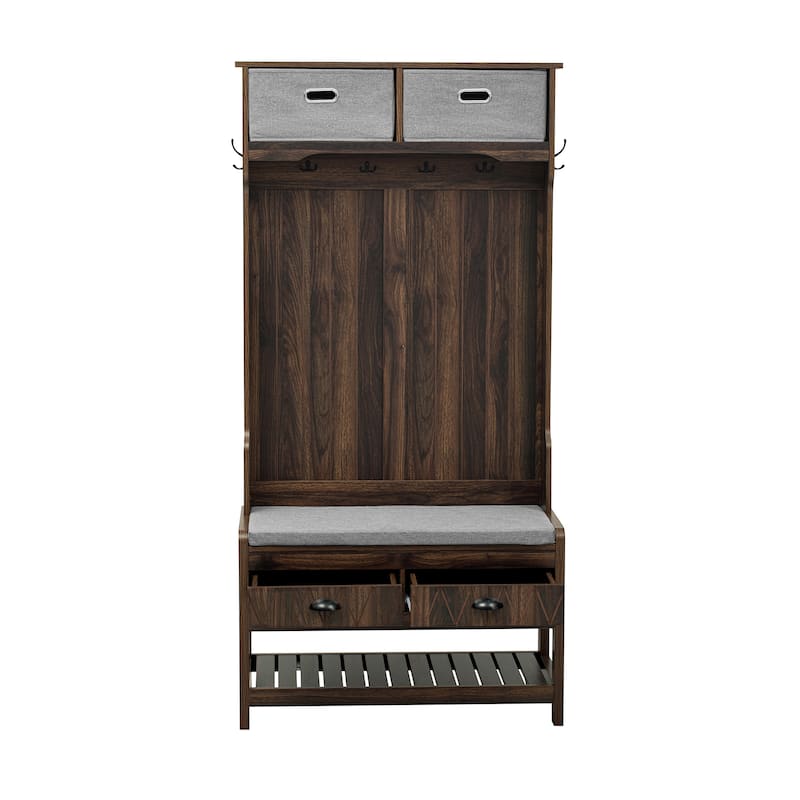 Hall Tree with 6 Hooks and Hinged Lid, Coat Hanger, Entryway Bench, Storage Bench, 3-in-1 Design, 69INCH, for Entrance, Hallway