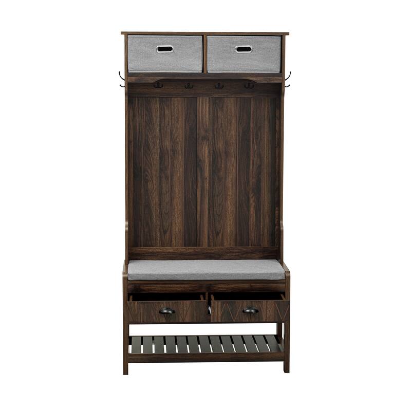 Hall Tree with 6 Hooks and Hinged Lid,Coat Hanger,Entryway Bench