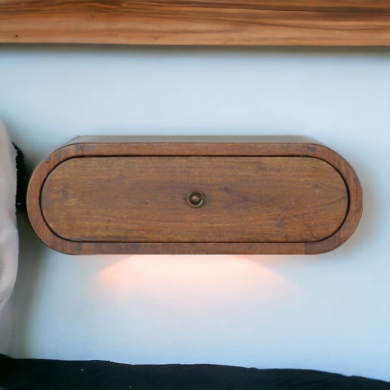 Artisan Furniture Solid Wood Wall Mounted Round Chestnut Nightstand