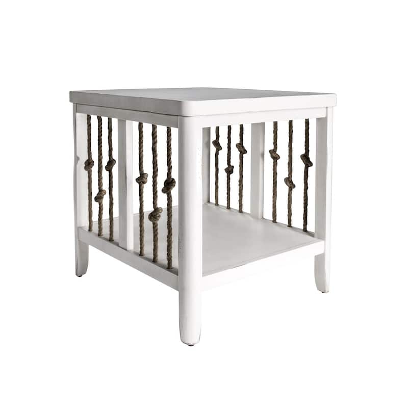 Dockside White Living Room End Table with Coastal Rope Accent