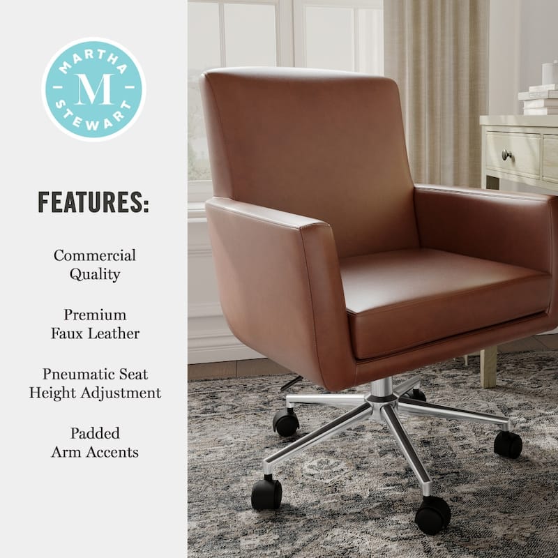Martha Stewart Upholstered Swivel Home Office Chair with Padded Arms - 26.5"W x 26"D x 35.25" - 38.5"H
