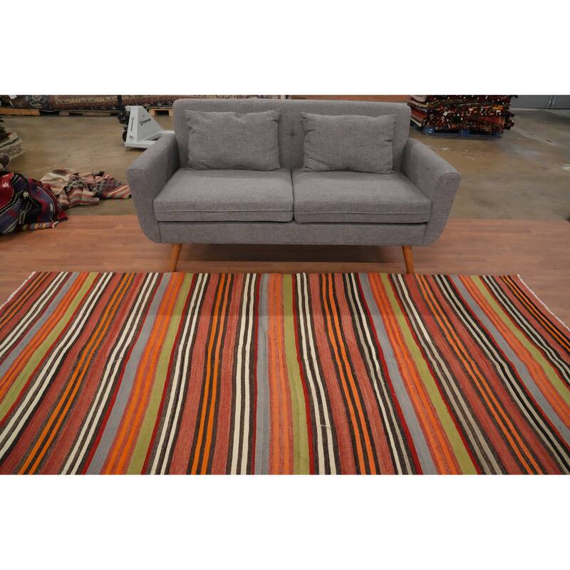 Hand Woven Oriental 100% Wool Carpet Southwestern Geometric Oranges & Rust Kilim Runner Rug - 9' 3'' X 4' 5''