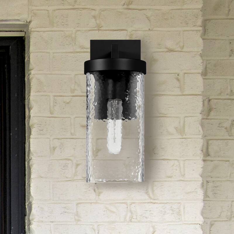 Aria Textured Water Glass and Metal Wall Mounted Outdoor Light - 6.7"L x 5.3"W x 12.5"H