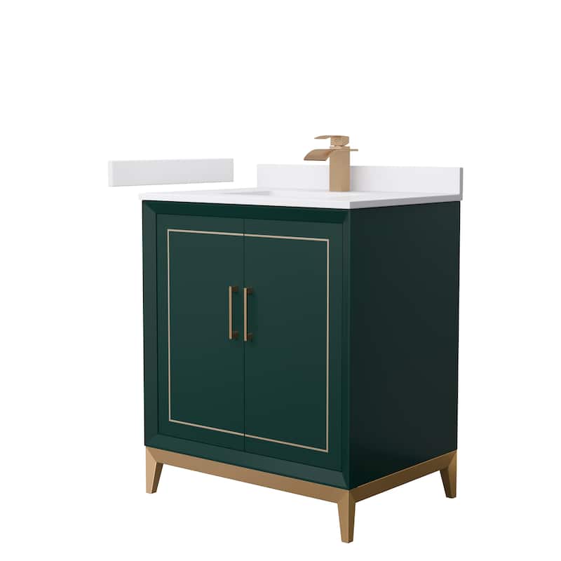 Marlena 30-Inch Single Vanity Set, Cultured Marble Top - Green, Bronze Trim, White Cultured Marble Top