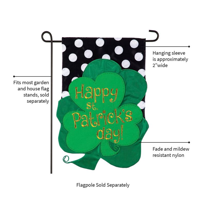 12.5 in. x 18 in. St. Patrick Clovers Garden Applique Flag